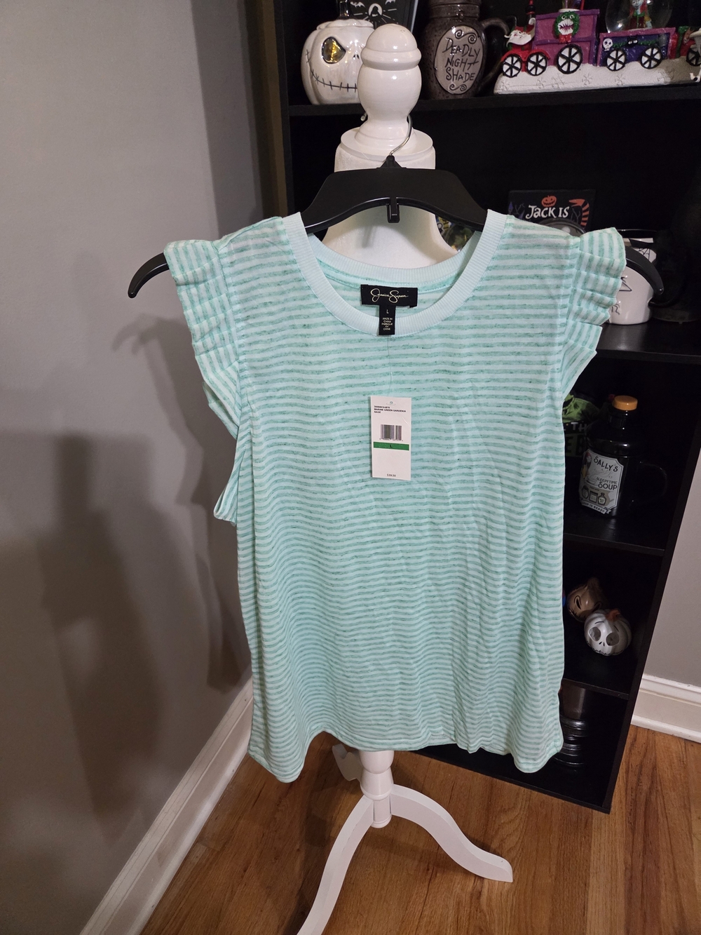 Jessica Simpson Mint Striped Ruffle Sleeve Tank Top